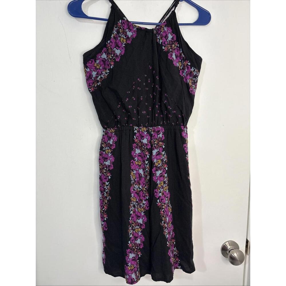 Free People Open Back Purple/Blk Slip Dress Asymmetrical Pockets NWOT Gypsy XS